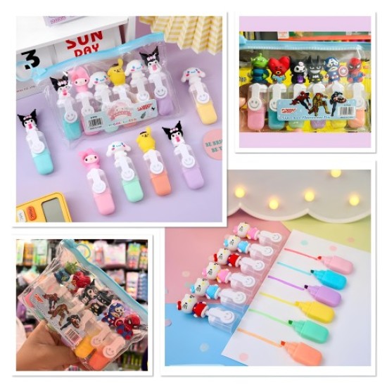 Kuromi, Hello Kitty Ve Süper Kahramanlı Fosforlu 6 'lı Kalem Seti Kuromi, Hello Kitty Ve Süper Kahramanlı Fosforlu 6 'lı Kalem Seti