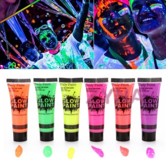 Neonlu Glow Parti Yüz Boyası 6 Renk 6 Adet Neonlu Glow Parti Yüz Boyası 6 Renk 6 Adet