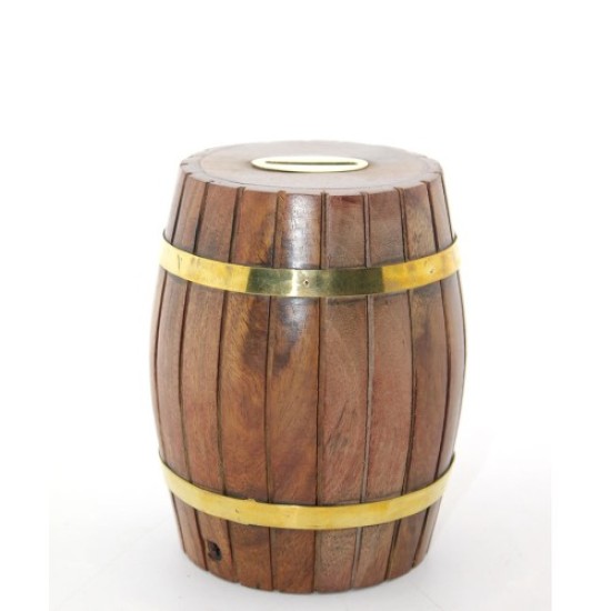 Pirinç Ahşap Fıçı Kumbara 12.5 Cm Pirinç Ahşap Fıçı Kumbara 12.5 Cm