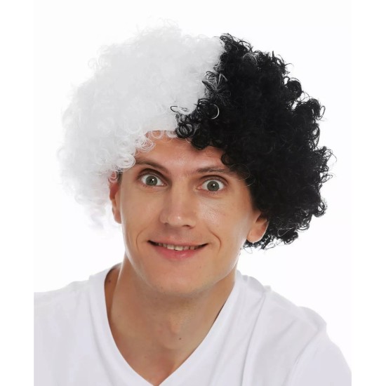 Siyah Beyaz Kıvırcık Afro Bonus Taraftar Peruğu Siyah Beyaz Kıvırcık Afro Bonus Taraftar Peruğu