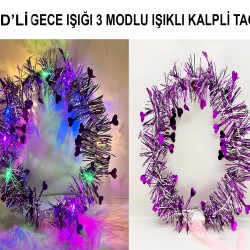 Kalp Püsküllü 3 Modlu LED Işıklı Taç Mor Renk