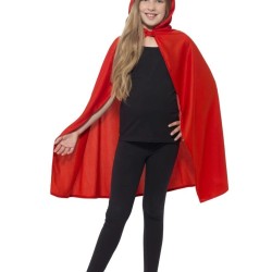 Kırmızı Renk Kapşonlu Kumaş Pelerin 90 cm