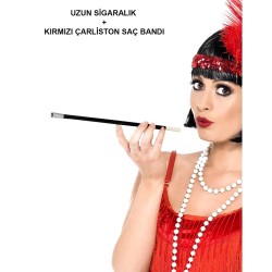 Kırmızı Retro Charliston Aksesuar Seti 