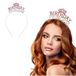 Kristal Taşlı Birthday Princess Yazılı Parti Tacı Pembe Renk 