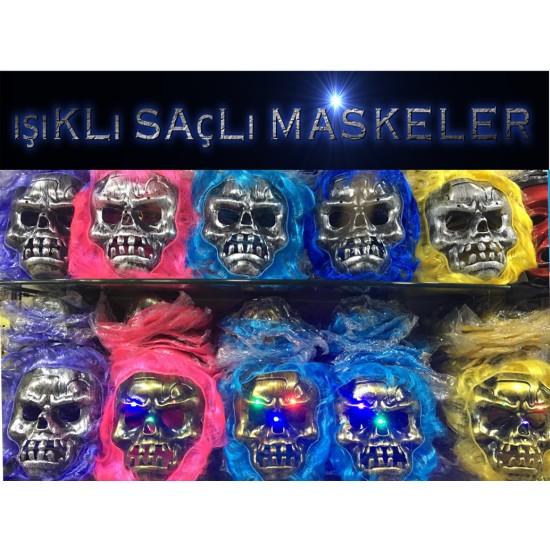 Cadılar Bayramı Işıklı Halloween Kuru Kafa Maskesi 1 Adet Cadılar Bayramı Işıklı Halloween Kuru Kafa Maskesi 1 Adet