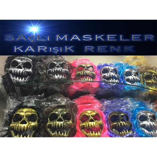 Saçlı Kuru Kafa İskelet Maske 1 Adet Saçlı Kuru Kafa İskelet Maske 1 Adet