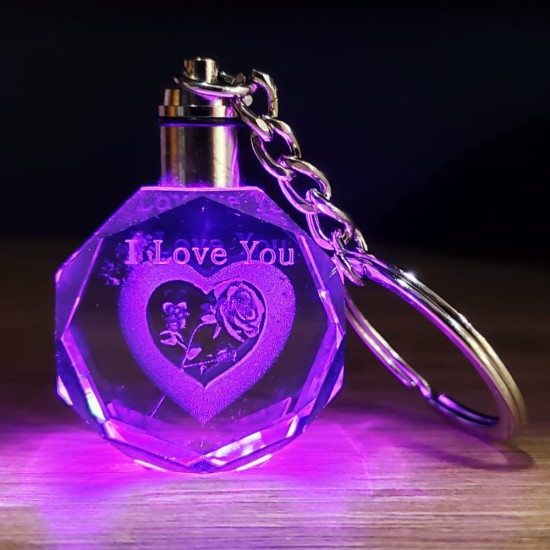 I Love You Kalp İçinde Gül Renk Değiştiren Kristal Anahtarlık I Love You Kalp İçinde Gül Renk Değiştiren Kristal Anahtarlık