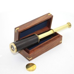 Ahşap Kutulu Deri İşlemeli Pirinç Dürbün 